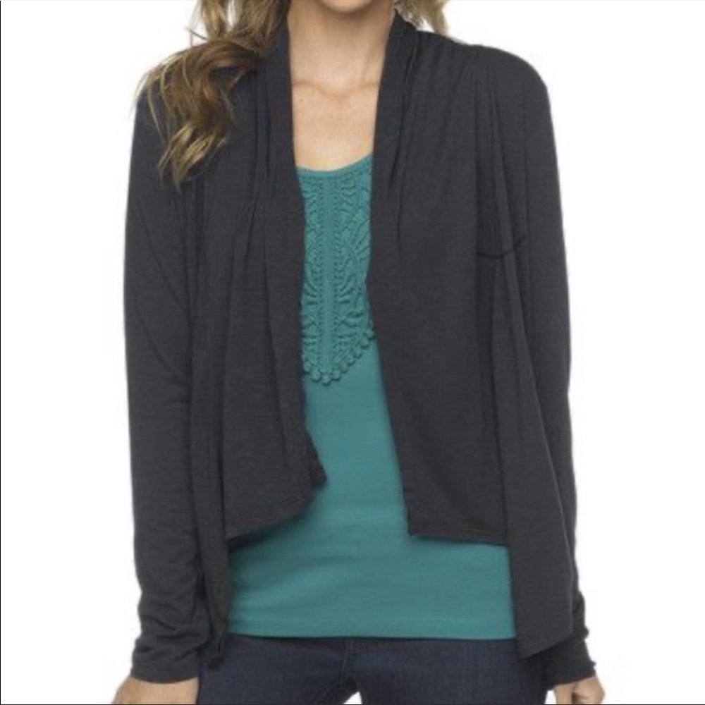 prAna Living Blakely Draped Assymetrical Cardigan Wrap Black XL